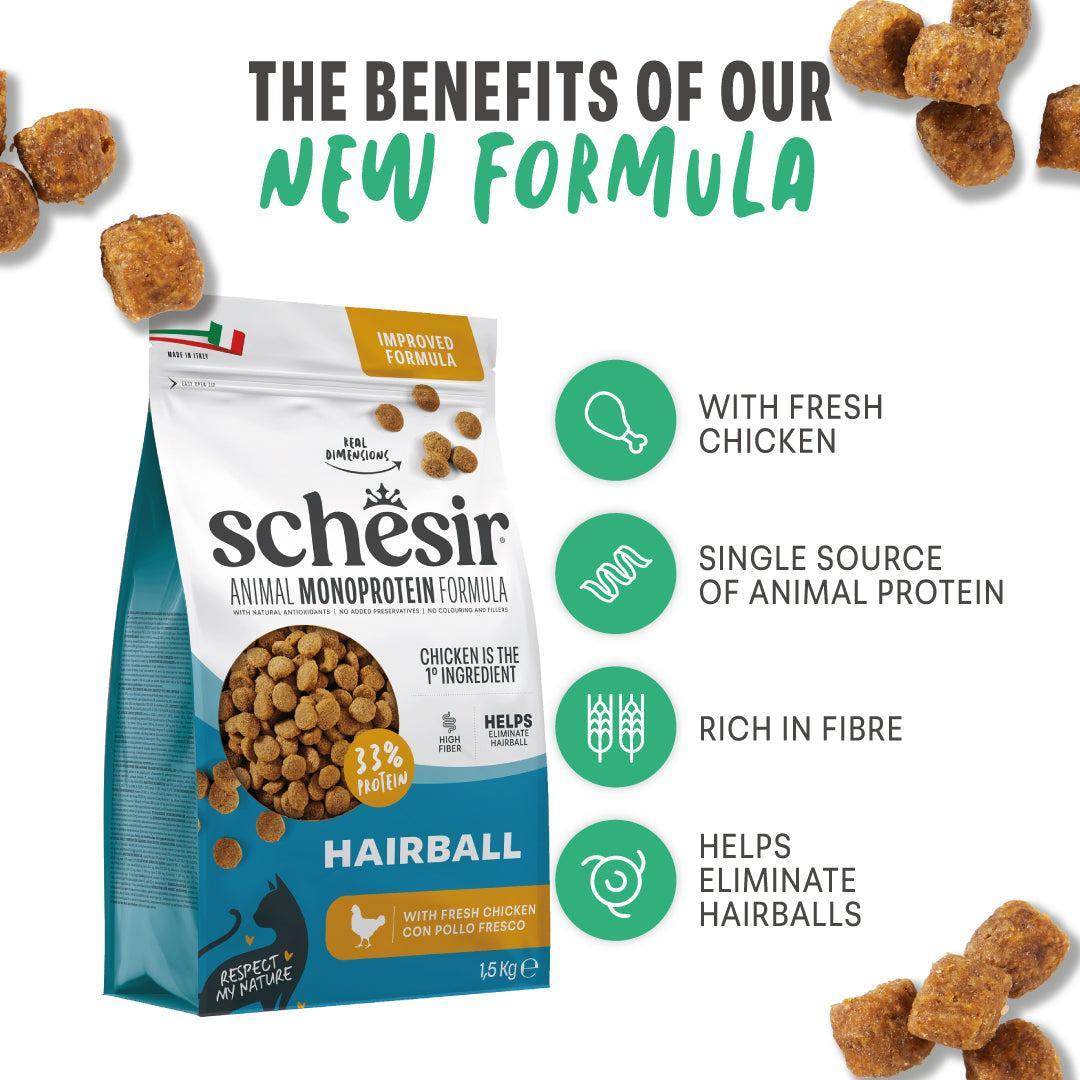 Schesir Hairball Chicken monoprotein dry cat food 1.5kg official product image 3