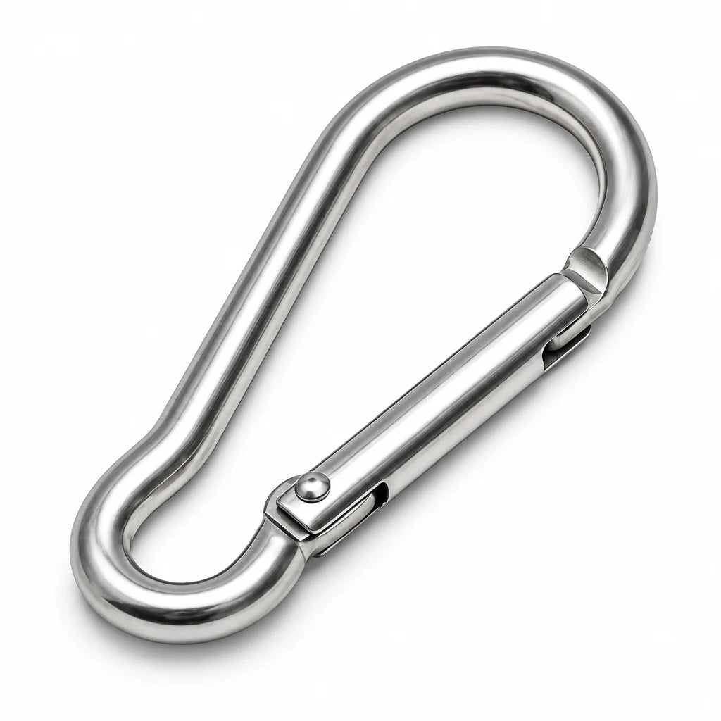 Small silver metal spring snap hook for attaching bird toys and accessories to cage bars