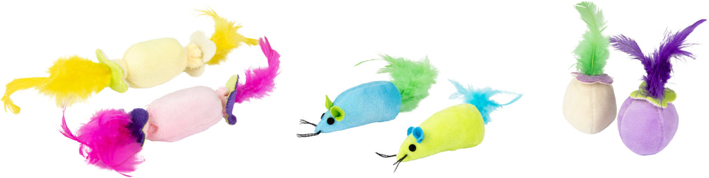 Flamingo Kitten Kidz assorted plush cat toys with feathers and catnip