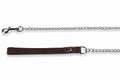 Flamingo Berno chrome chain dog leash with brown leather handle, 116 cm