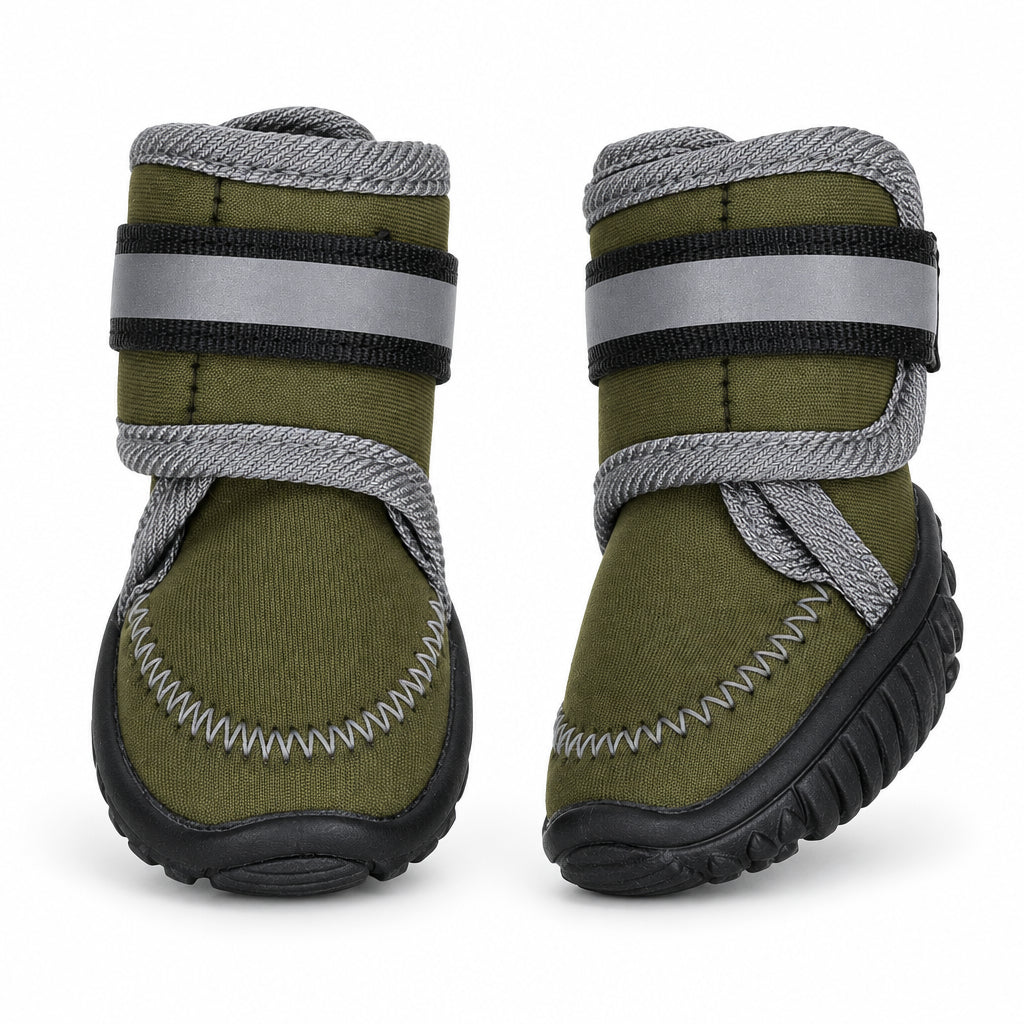 Flamingo Kajan green dog shoes with reflective straps and hard non-slip soles