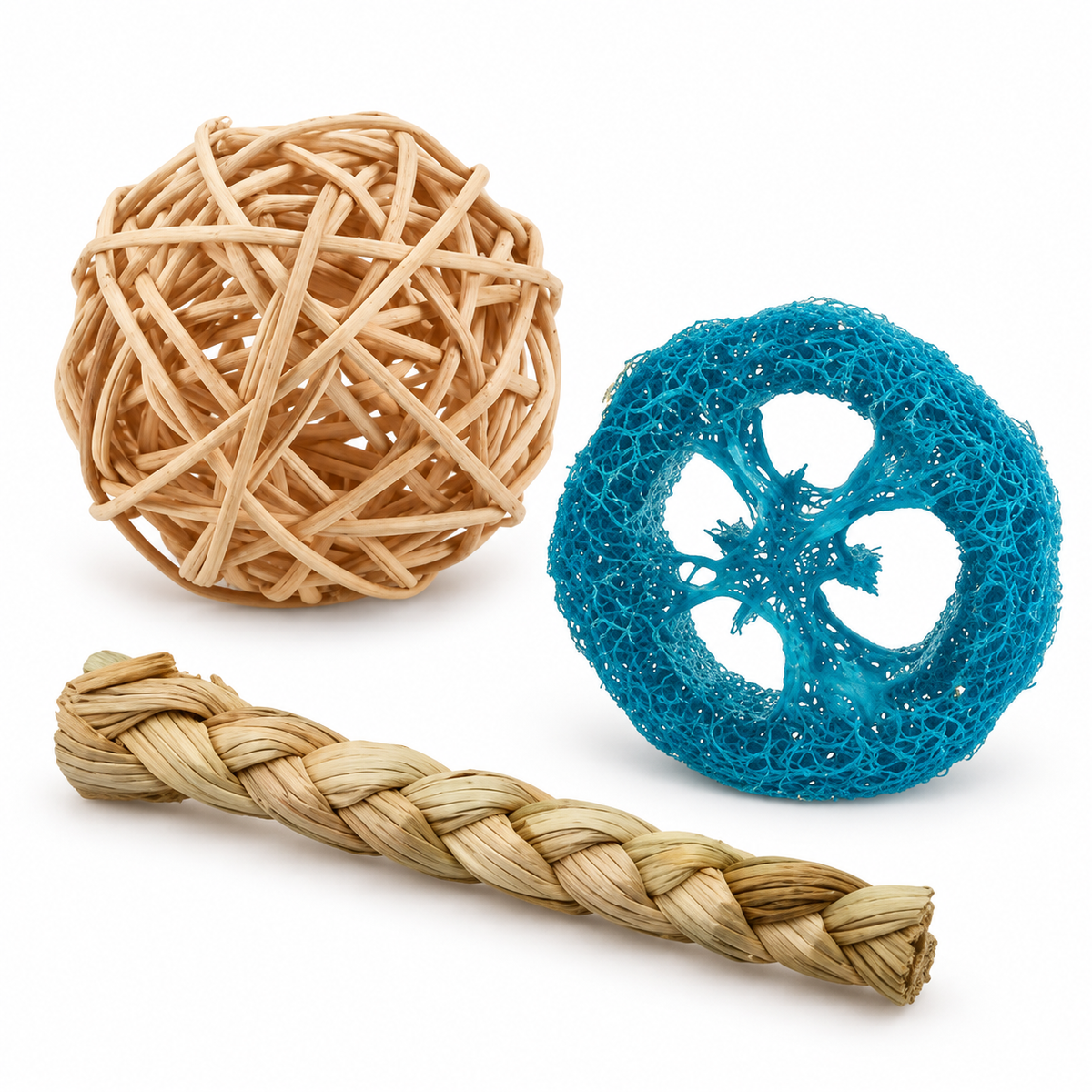 Hamster Play Set - Woven Ball, Braided Chew & Loofah