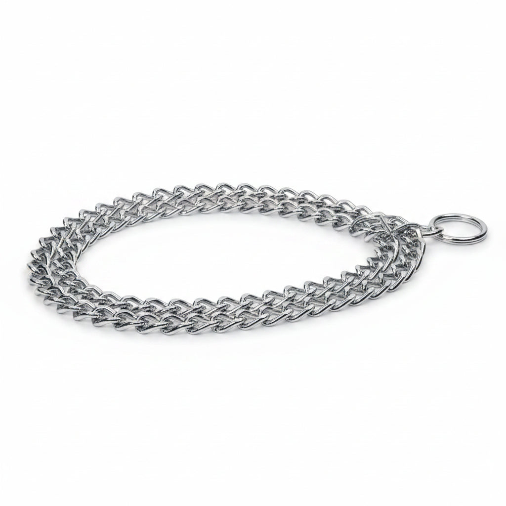 Flamingo Mio silver double-row chain training dog collar, medium 38 to 50 cm