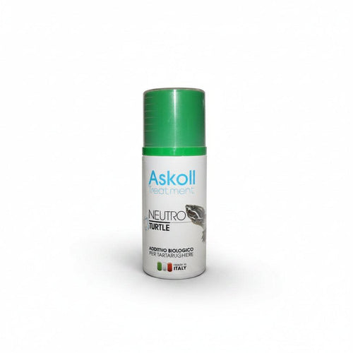 A bottle of Askoll Neutro Turtle treatment with a green cap and a white label, shown against a plain white background.