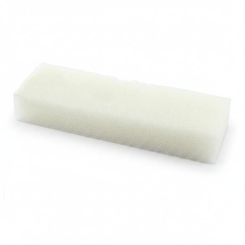 A rectangular white askoll filter foam block with a textured, porous surface, shown on a plain white background.