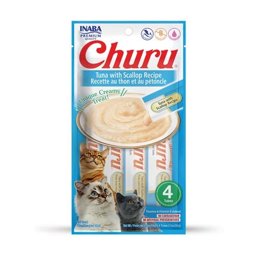 Cat Treats Inaba Churu Creamy Pure Treat For Cats - Chicken with Scallop Recipe (4-Tube Pack)