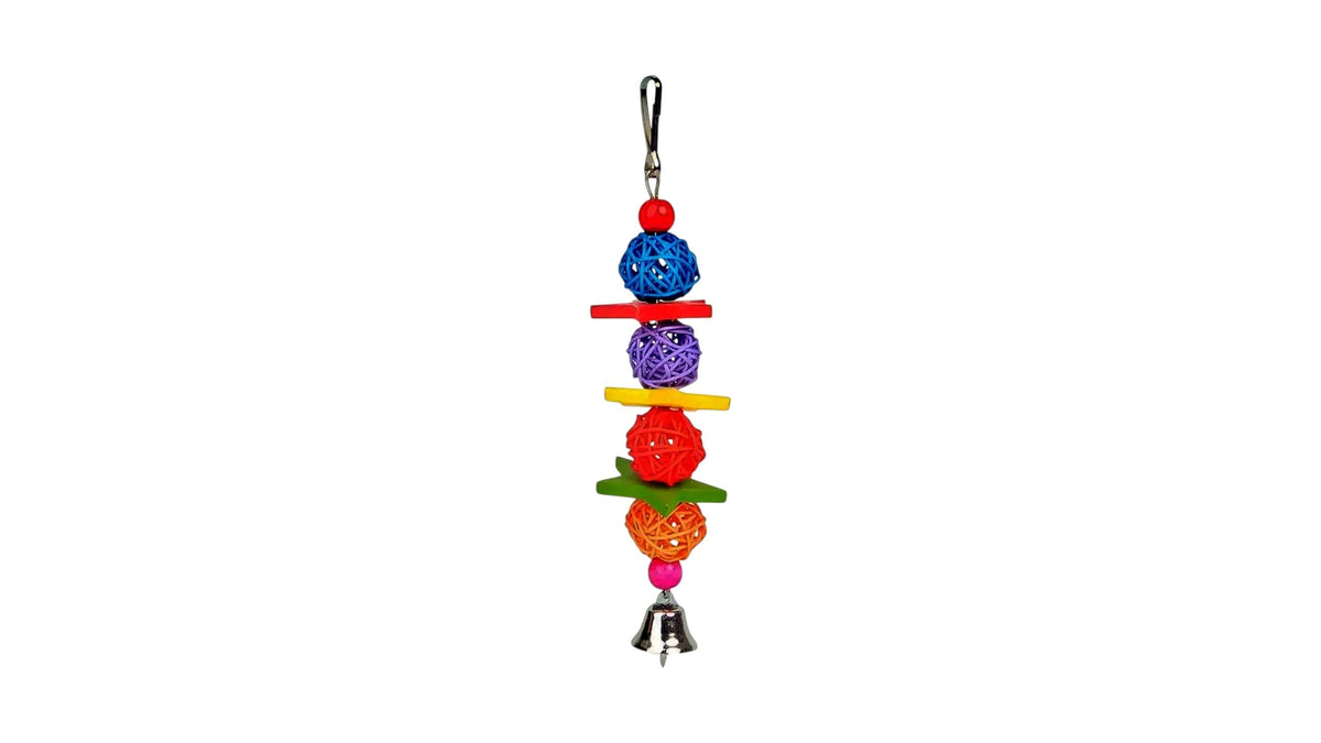 Colorful Rattan & Wood Bird Toy with Bell (21cm) Bird - Parrot Toy