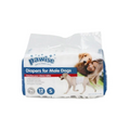 Pack of 12 small disposable male dog diaper wraps in clear plastic packaging with Pawise branding and dog imagery.
