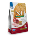 Farmina N&D Ancestral Grain Puppy Mini Chicken 2.5kg bag with images of fresh chicken, pomegranate, and grains.