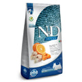 7kg bag of N&D Ocean Adult Mini dog food featuring cod, pumpkin, and orange imagery on a blue and white package.