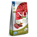 7kg bag of Farmina N&D Quinoa Skin and Coat adult dog food featuring duck, coconut, and turmeric imagery.