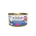 Canned tuna with whitebait in broth by Schesir on a white background