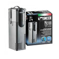 Compact grey SICCE Micron internal aquarium filter with adjustable flow control next to its branded product box.