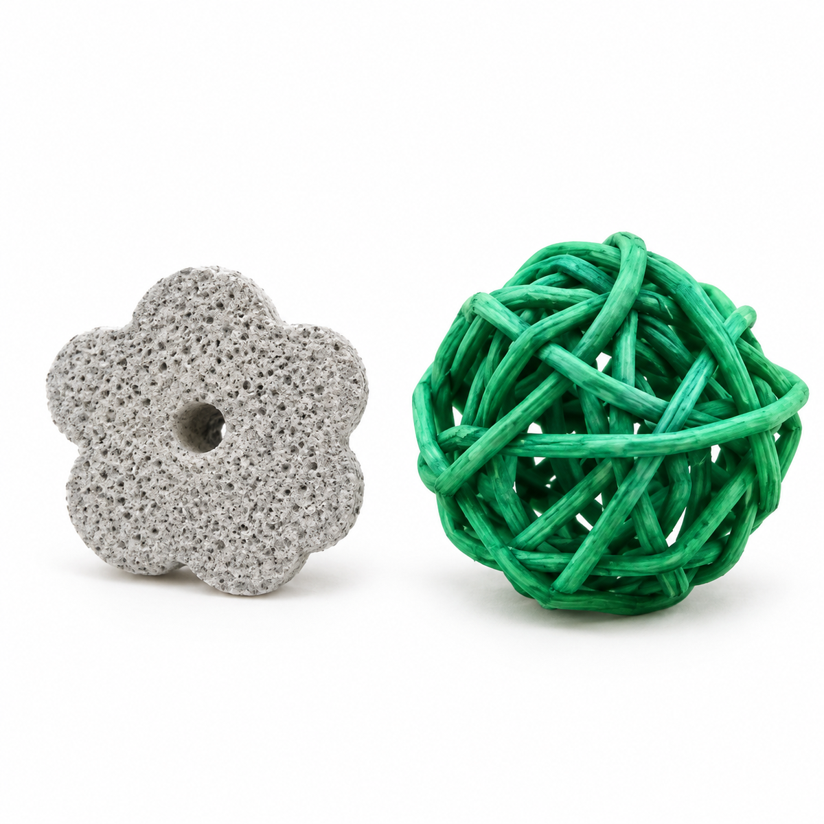 Small Pet Accessory Duo - Green Woven Ball & Grey Flower