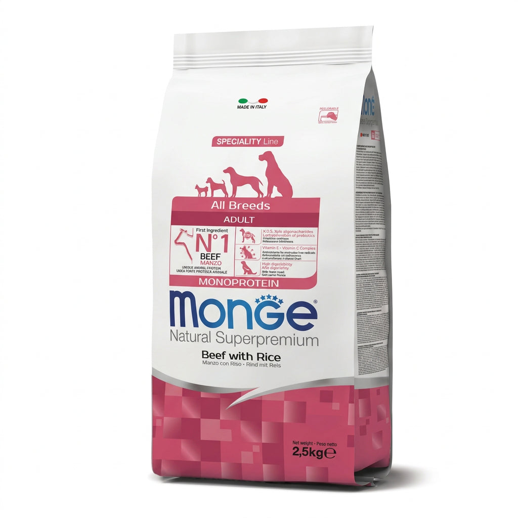 Monge All Breeds Adult Beef with Rice Dry Dog Food 2.5kg