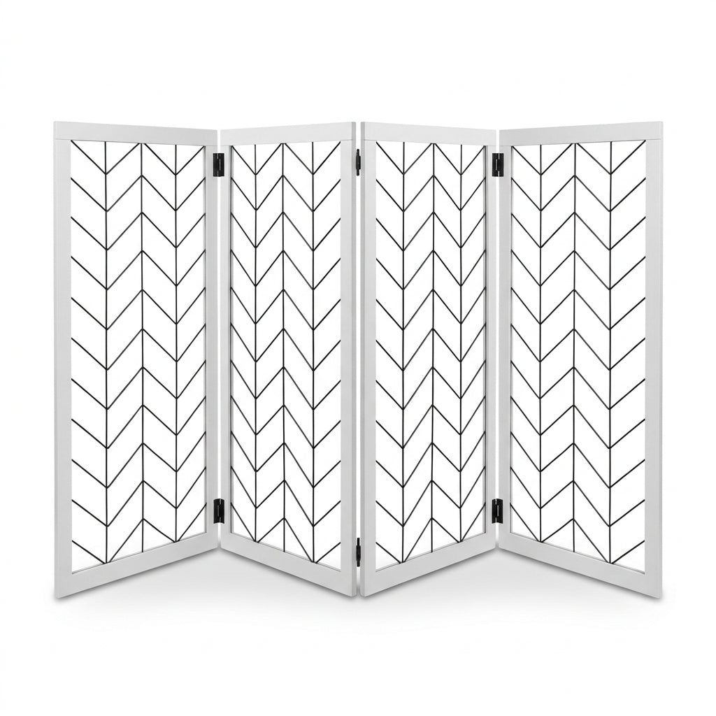 Pawise white freestanding foldable four-panel pet gate 183 by 71cm